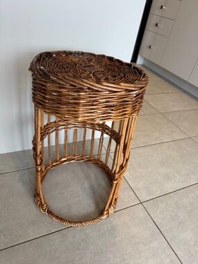 Woven Rattan Stool in Warm Brown